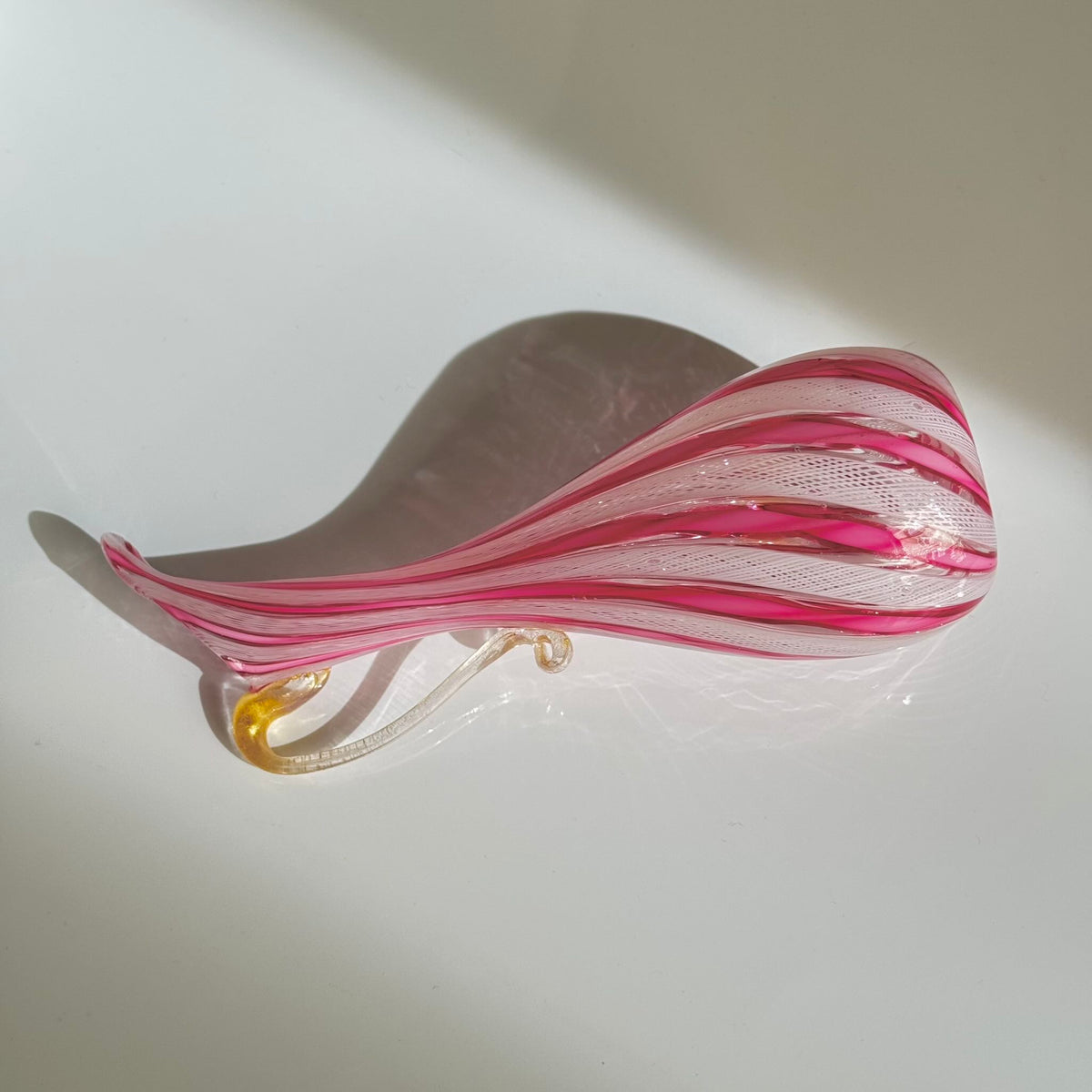 Vintage Murano Glass Ewer Vase 1 – Pink & White Latticino