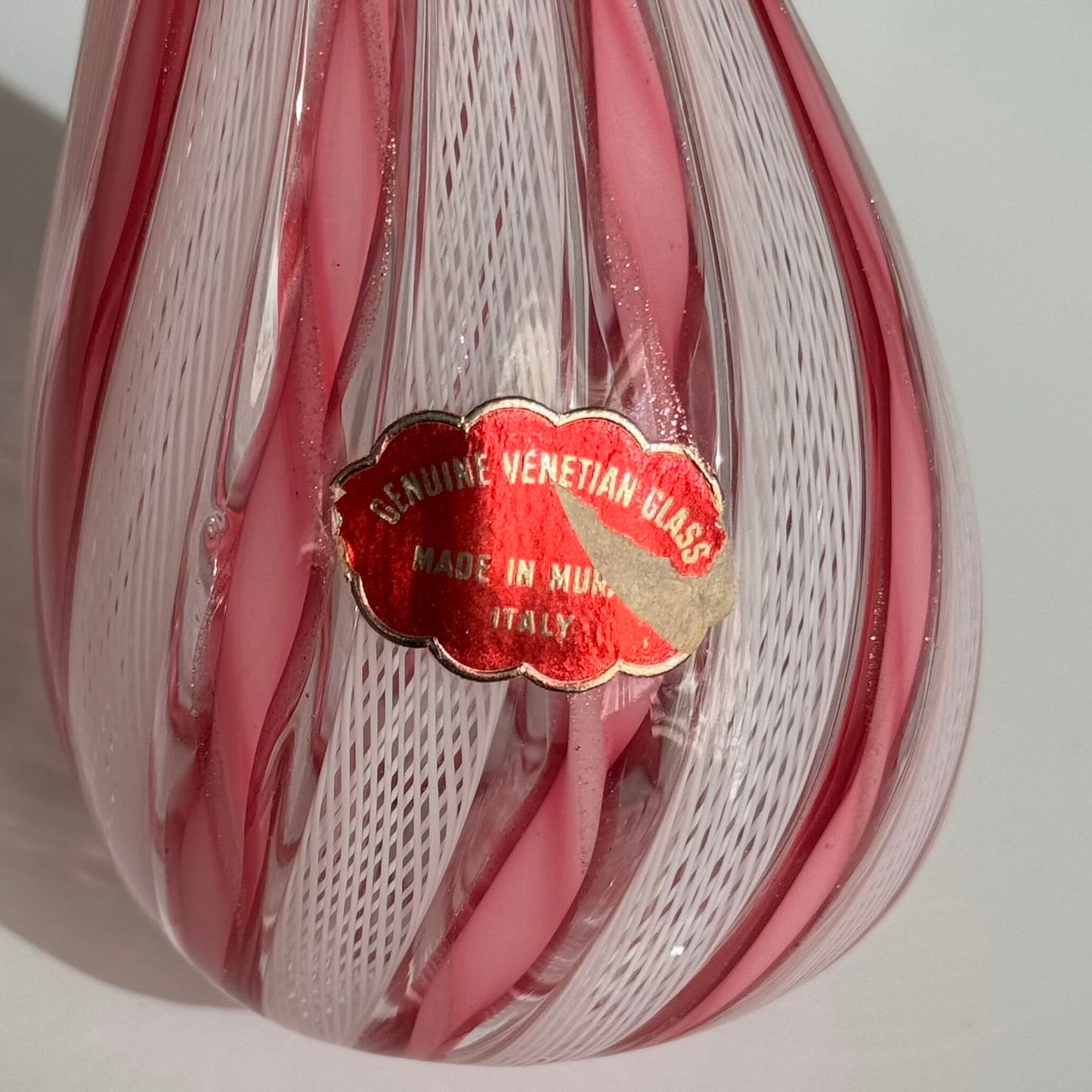 Vintage Murano Glass Ewer Vase 1 – Pink & White Latticino