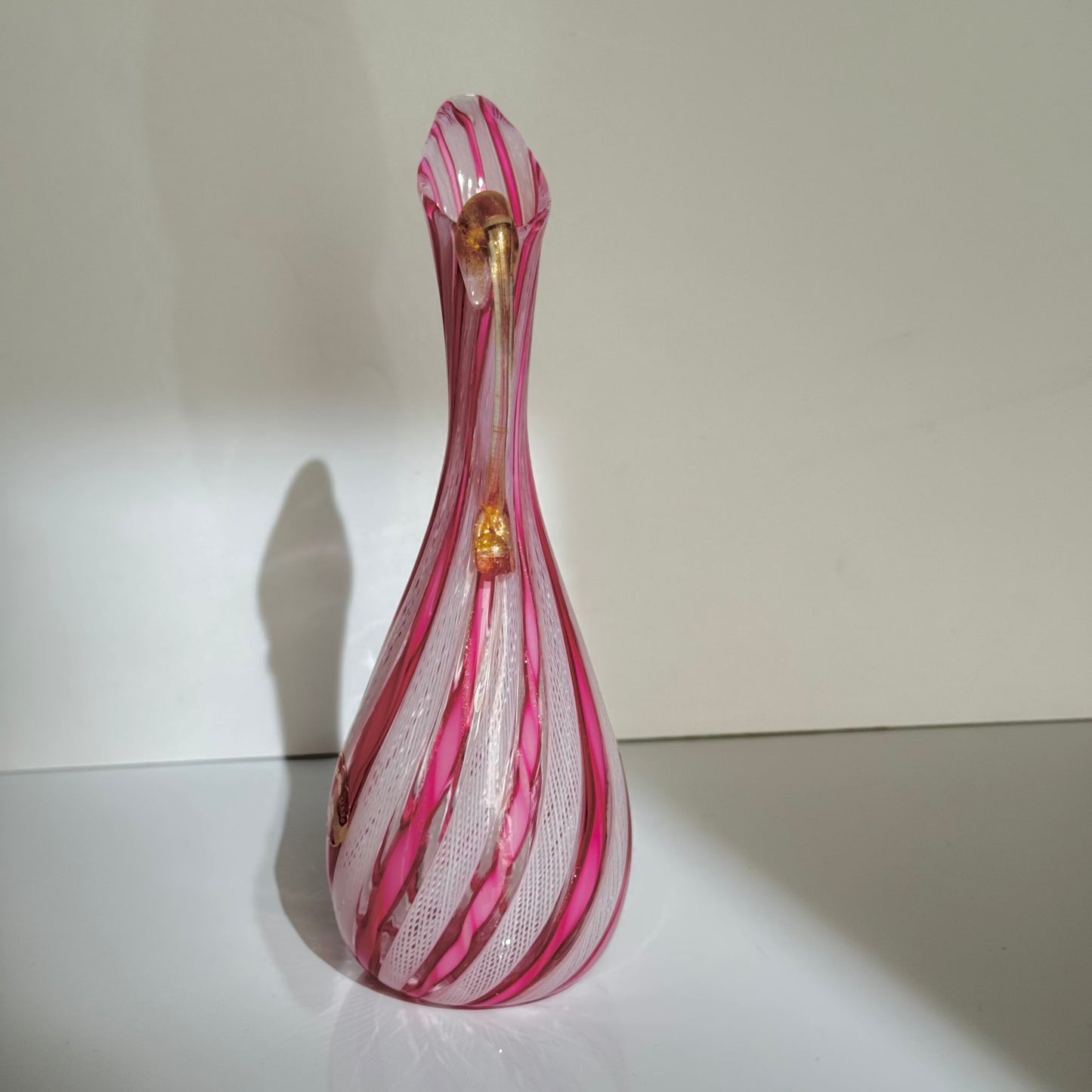 Vintage Murano Glass Ewer Vase 1 – Pink & White Latticino
