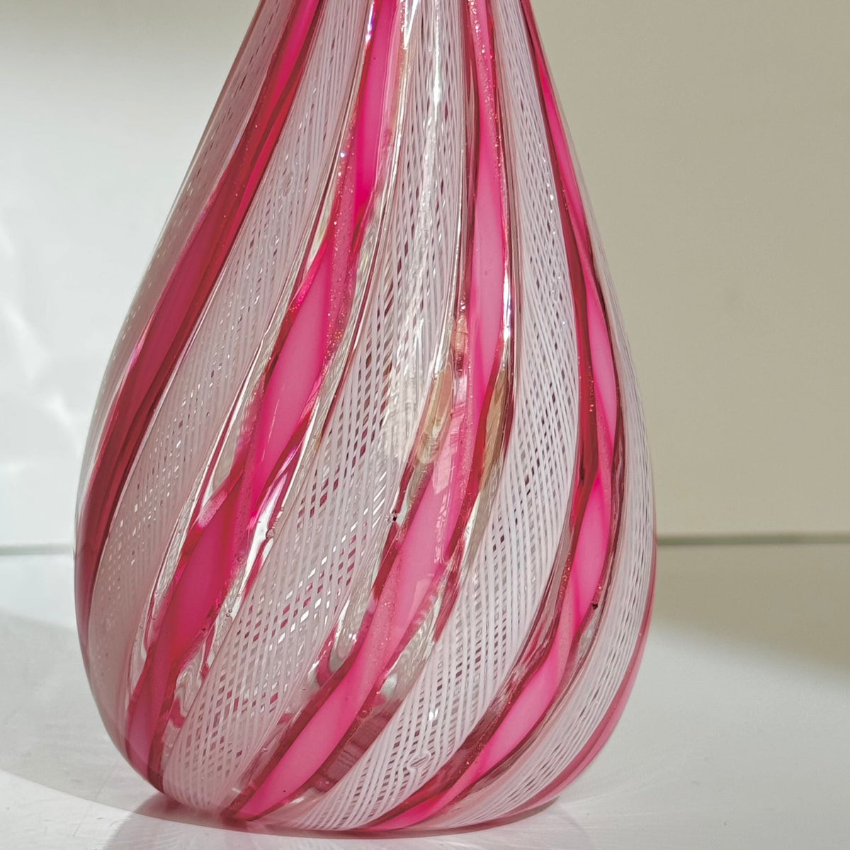 Vintage Murano Glass Ewer Vase 1 – Pink & White Latticino