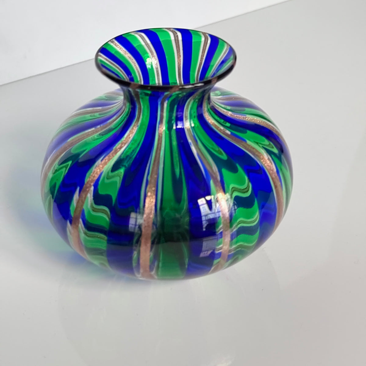 Vase en Verre de Murano – Vert, Bleu et Or